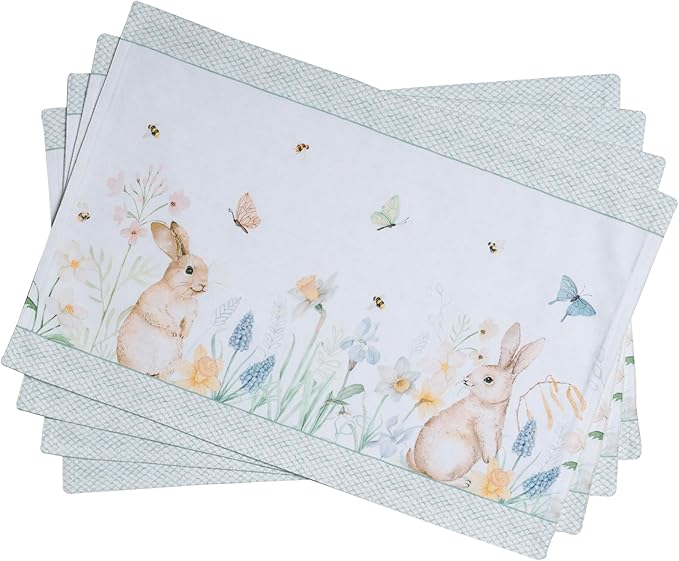 Maison d' Hermine Placemats Set of 4 100% Cotton Washable Cloth Place Mats, Reusable Table Mats for Kitchen Dining Decoration, Party, Wedding, Restaurant Spring/Summer (Easter Dew, 13" x 19")