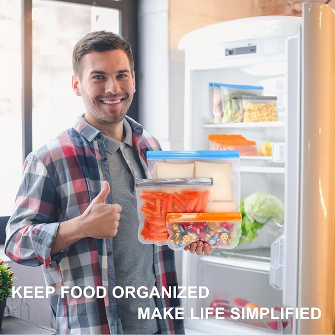 Lerine Reusable Snack Bags Dishwasher Safe, 9 Pack Food Storage Bags Extra Thick Leak-proof Reusable Bags for Candy, Snack, Sandwich, Cereal, Travel Items, Home Organization (Gray, 9Snack)