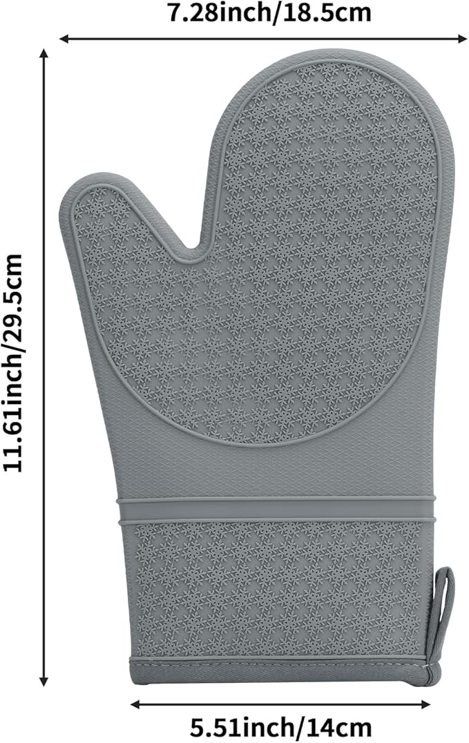 Hovico Silicone Oven Mitts, Heat Resistant 500F Kitchen Mitts 2PCS, 11.6" BPA-Free Soft Baking Gloves, Non-Slip Grip Oven Gloves with Soft Cotton Lining for Kitchen Cooking Baking BBQ - Gray