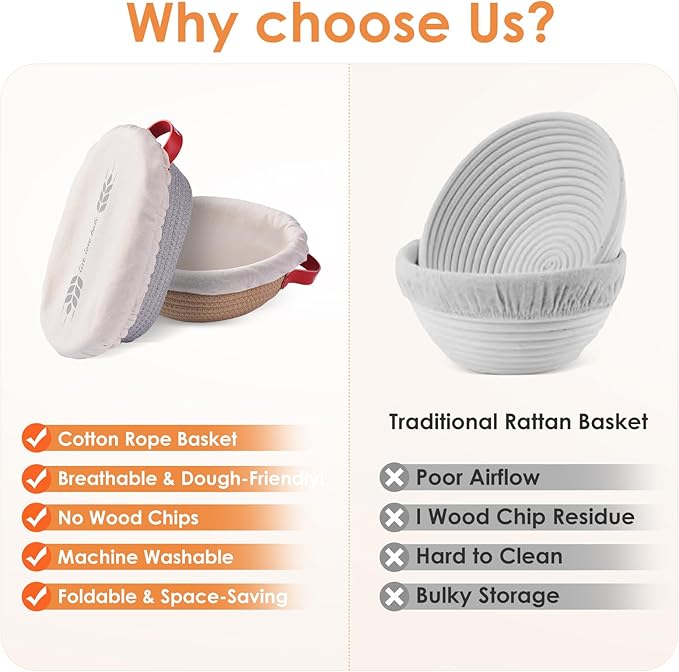 Banneton Bread Proofing Basket, Oval And Round Sourdough Proofing Baskets, Cotton Rope Bowls, Sourdough Baking Supplies Set with Liners Covers