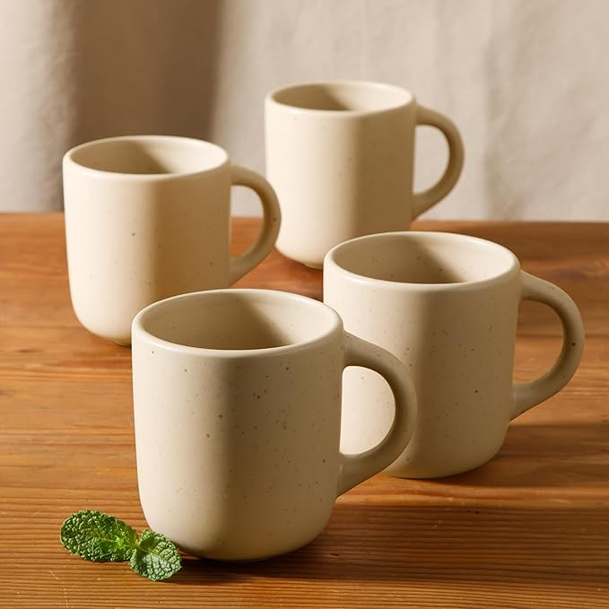 Bloomhouse - Two Time Oprah's Favorite Things Winner - Corsica Clay 4-Piece Mug Set – Cappuccino Cream Stoneware Coffee & Tea Cups, Durable Ceramic Drinkware