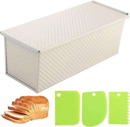Premium Beige 13-inch Pullman Loaf Pan with Lid, 2.2 lb Sandwich Loaf Pan for Homemade Bread, PFTE and PFOA-Free Non-Stick Rectangle Bread Pan, Safe and Healthy, Easy to Clean