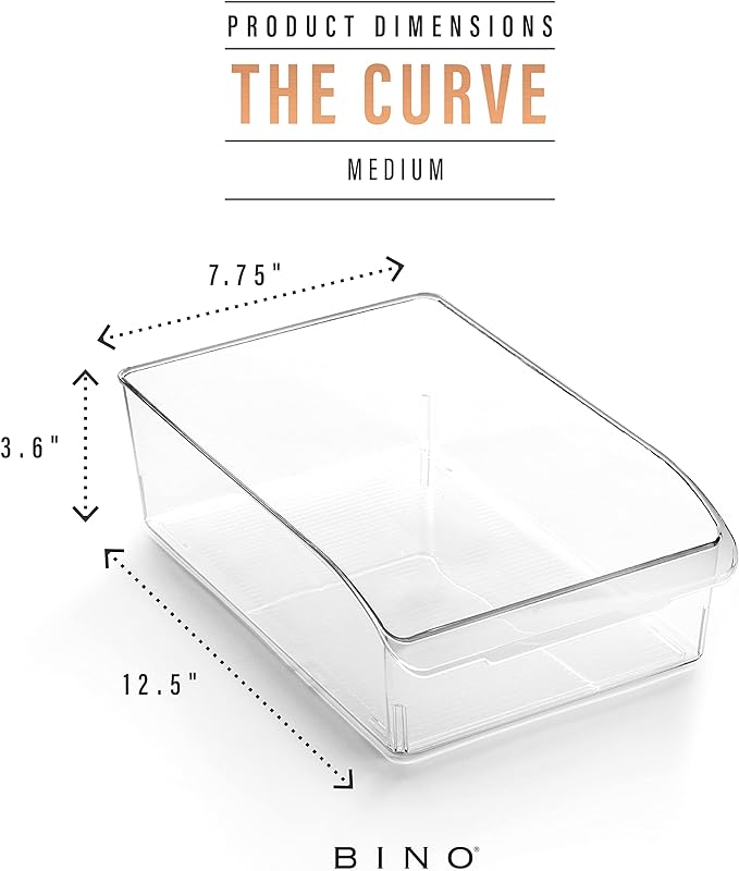BINO | Plastic Storage Bins, Medium | THE CURVE COLLECTION | Multi-Use Organizer Bins | Storage Containers Kitchen, Pantry and Home Organization | Fridge Organizers | Pantry Organization and Storage