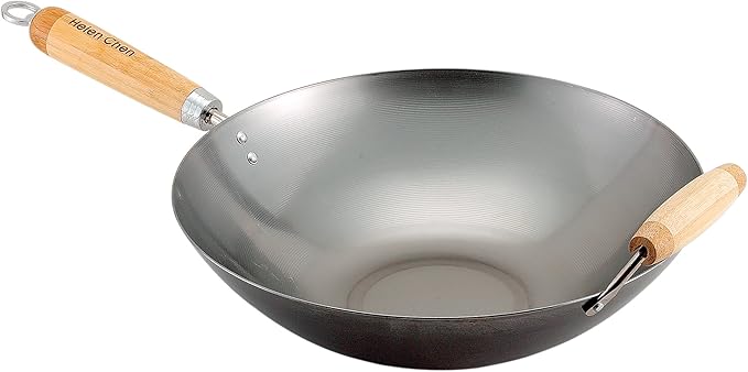 Helen's Asian Kitchen Wok, Carbon Steel and Bamboo, 14-Inches