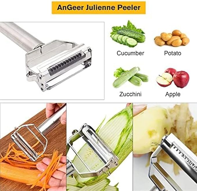 Julienne Peeler, Stainless Steel Vegetable Peeler, Double-Sided Blade Vegetable Julienne Cutter and Fruit Slicer, Dual Blade Multifunction Potato Peeler