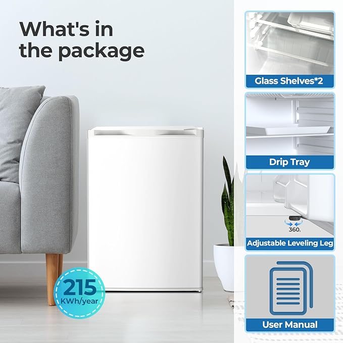 2.56 Cu.ft Compact Refrigerator with Reversible Single Door, WHITE