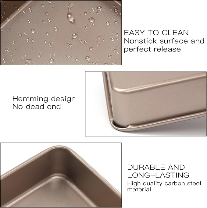 Baking Sheet Pans Brownie Pans,3 Pack Baking Pan Nonstick Cookie Sheet Brownie Cake Pan, Deep Dish, Easy Clean, Rust-Resistant,Cookie & Brownie Pan (11 x 9 x 2",12.7 x 10.6 x 2.4", 8.6 x 6.6 x 1.7")