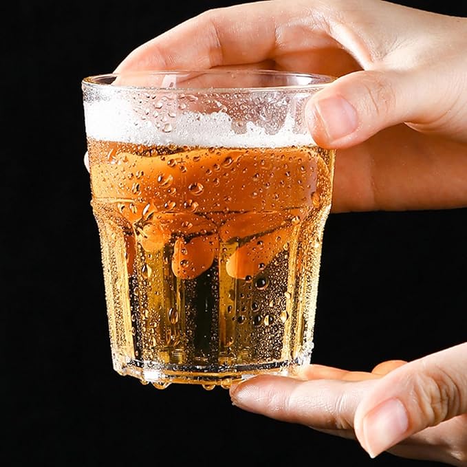 16 Pack 8 oz Plastic Drinking Glasses, BPA Free Unbreakable Juice Cups, Stackable Clear Beverages Iced Hot Tea Glassware for Cocktail, Soda Beer Tumbler Cup Dishwasher Safe