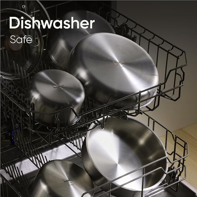 CAROTE 13pcs Tri-Ply Stainless Steel Cookware Set with Detachable Handle, Pots and Pans Set, Induction Kitchen Cooking Sets, RV/Camping Cookware, Oven Safe, Woodgrain Style