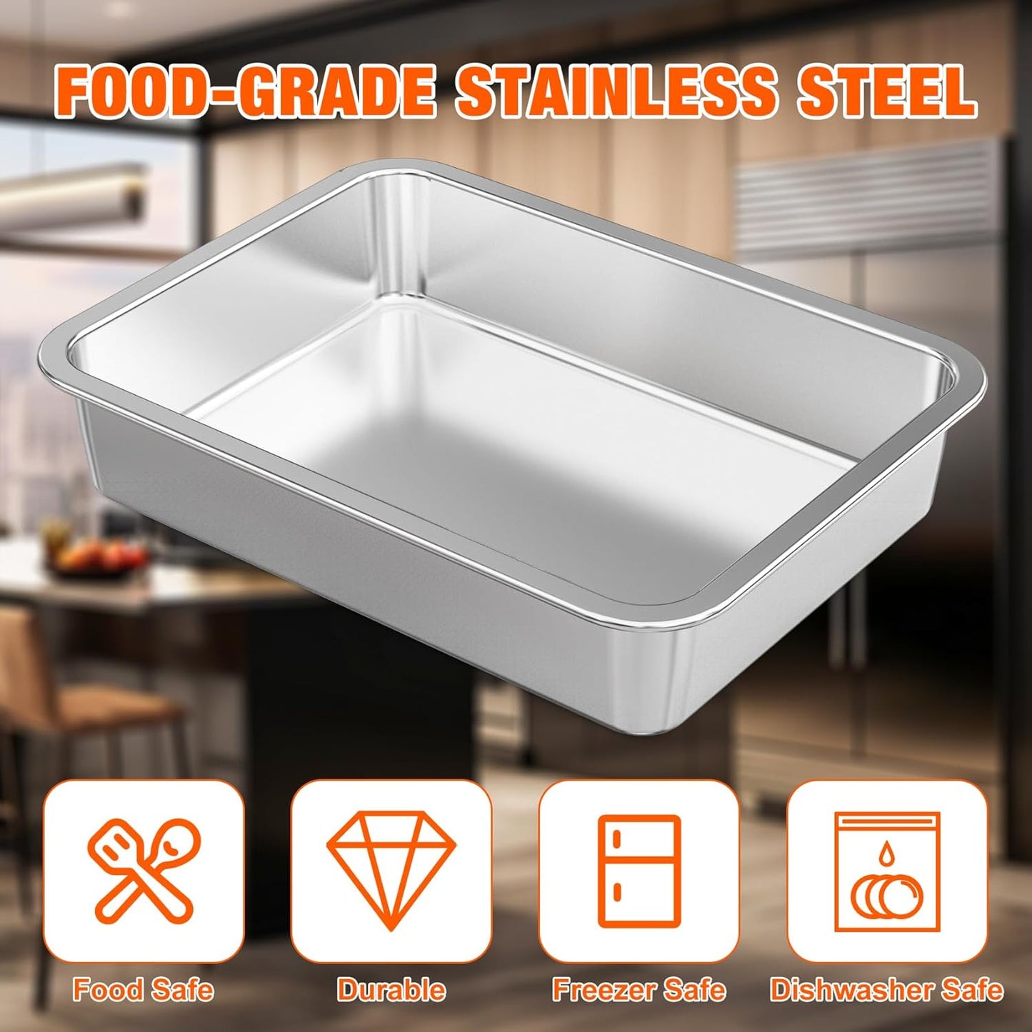 onlyfire Stainless Steel Baking Pan Barbeque Grilling Pan for Baking Breads, Grilling Chicken, Vegetables, 14" X 10.5" X 2.8"