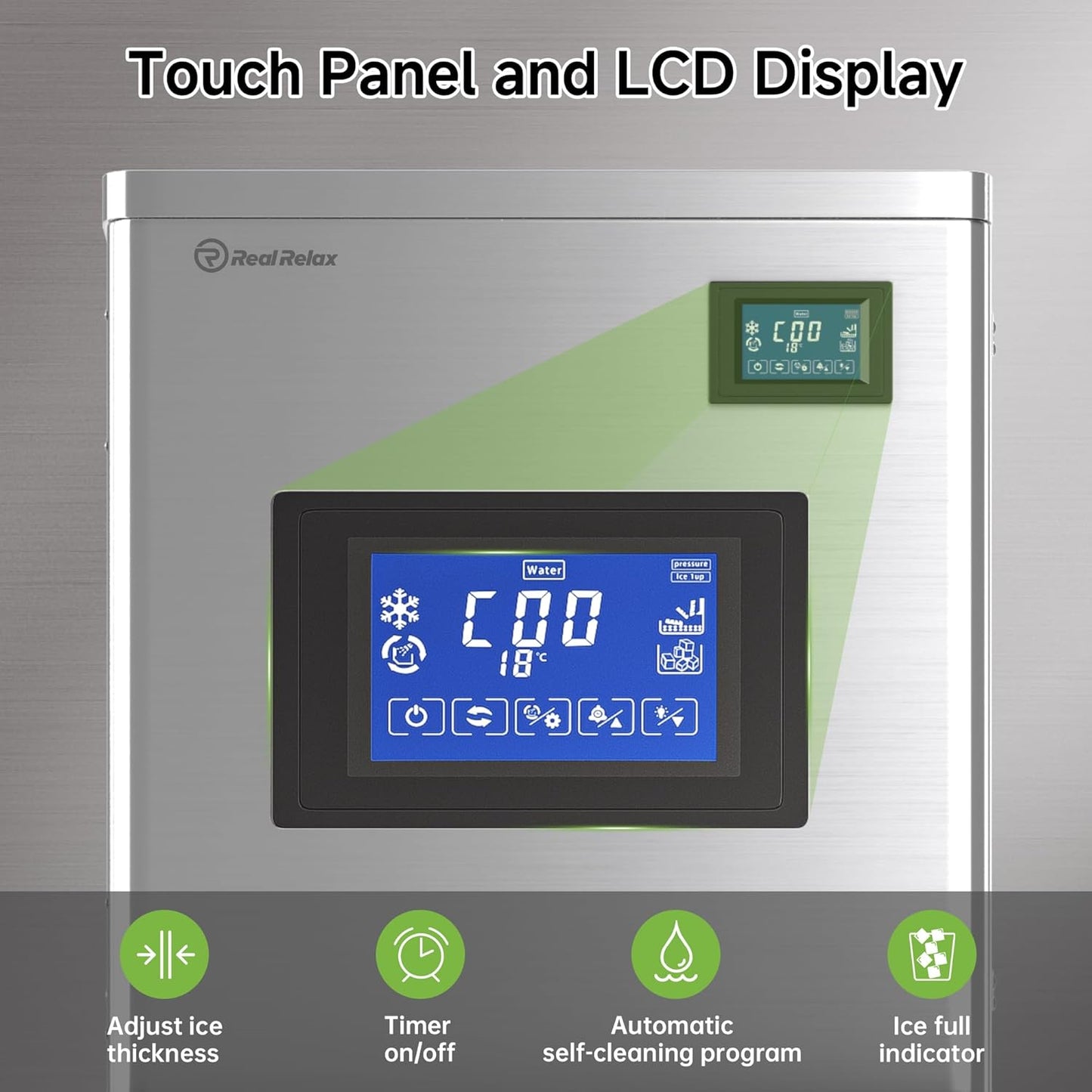 Real Relax Commercial Ice Maker Machine, 400LBS/24H ETL Approval Ice Machine, 330 lbs Ice Storage Capacity, Auto Self-Cleaning, LCD Display, with Ice Scoop for Bar Cafe Restaurant Business