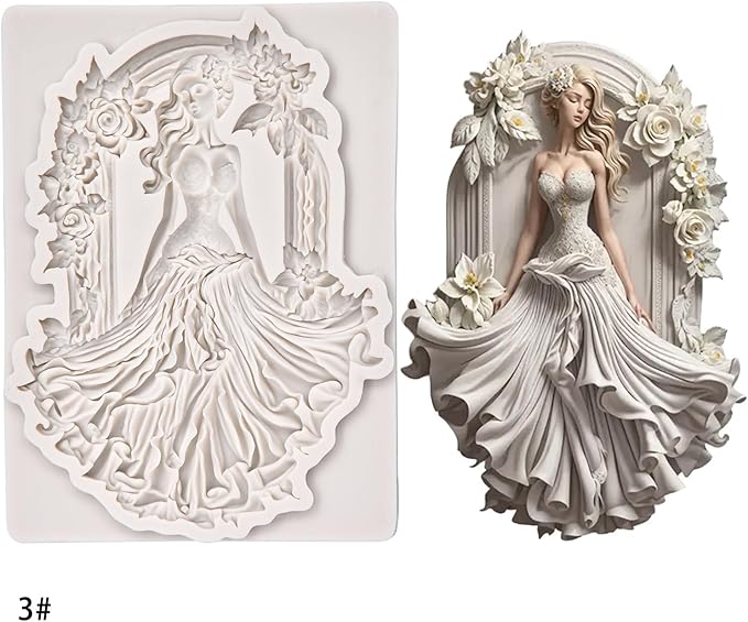 (Four-piece set) Flower picture frame girl, elegant female relief, DIY silicone mold, cake chocolate mold wedding cake decoration tool soft cake