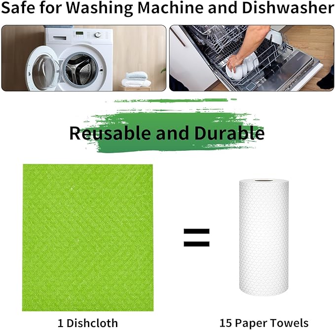 YEEHAW Swedish Dishcloths for Kitchen 10 Pack, Cellulose Sponge Cloths, No Odor Reusable Cleaning Cloths, Super Absorbent Dish Cloth Hand Towel for Kitchen, Bathroom, Glass Surface, Furniture