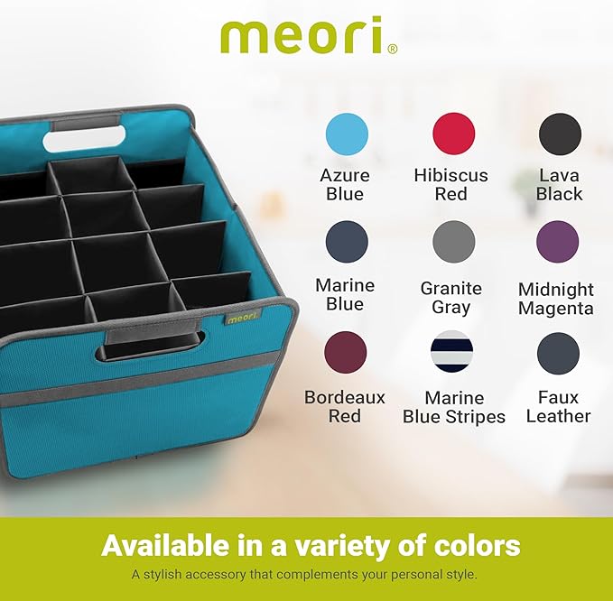 meori B100297 Azure Foldable Wine Carrier 12 Slot Blue Collapsible Liquor Storage Travel Carry Case Bottle Shopping Car RV Beach Lake Park