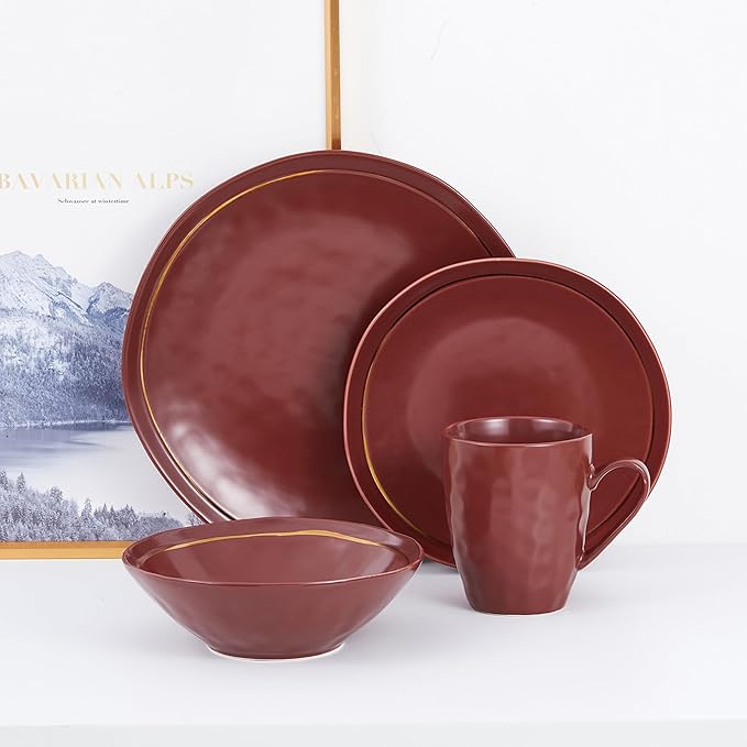Stone Lain Clara 32-Piece Dinnerware Set Porcelain, Burgundy