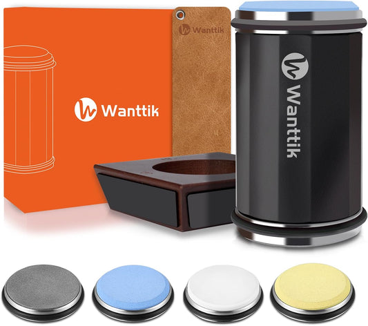 Rolling Knife Sharpener Kit, Upgraded Roller Knife Sharpener with Leather Strop for Kitchen Knives, 4-Disc Rolling Stone Sharpener with 15&18&20&22 Degree Sharpening, Black