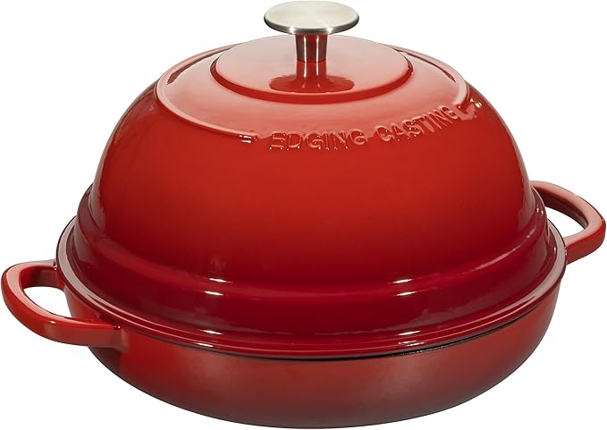 Enameled Cast Iron Dutch Oven Pot with Lid, Round Bread Oven for Homemade Sourdough Bread Baking, 6 Quart, Red