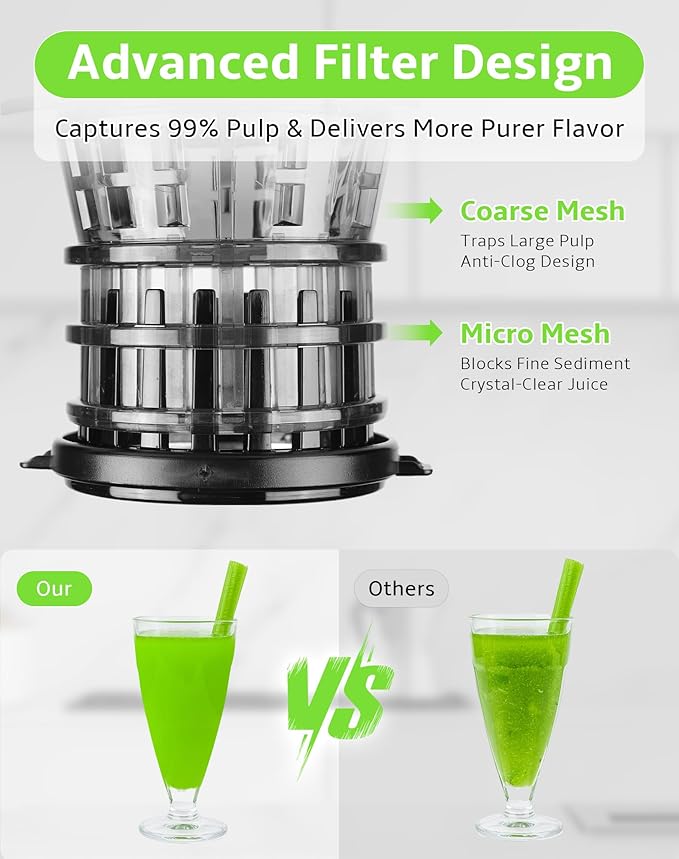 Slow Masticating Cold Press Juicer, 5.1" Wide Chute for Whole Fruits/Vegetables | Higher Juice Yield & More Nutrient Retention | BPA-Free | 300W Quiet Motor | Easy to Clean