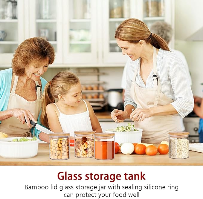 SLifeJars - Glass Jars with Bamboo Lids 16 oz, 12pcs Glass Food Storage Jars with Rewritable Labels, Bamboo Lid Jar for Kitchen Storage, Food Storage Containers with Lids for Herbs