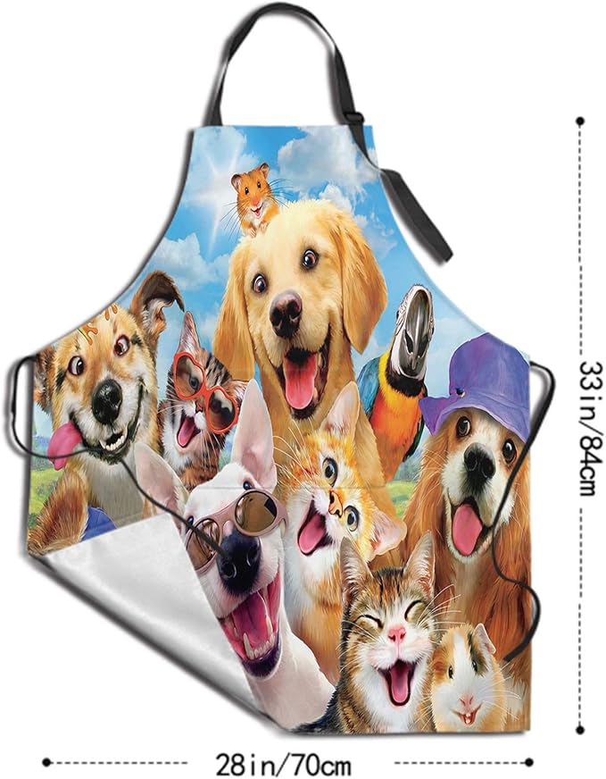 Funny Animal Apron with 2 Pockets Waterproof for Men Women Kitchen Garden Decor