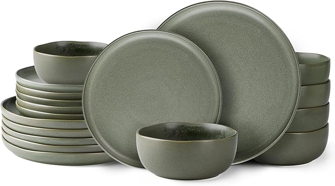 AmorArc Ceramic Dinnerware Sets, Wavy Rim Stoneware Plates and Bowls Sets, Highly Chip and Crack Resistant | Dishwasher & Microwave & Oven Safe Dishes set, Service for 6 (18pc)