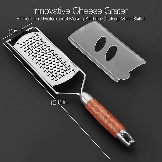 KULUNER Professional-Grade Lemon Zester with Ultra-Coarse Blades, Heavy-Duty Cheese/Vegetable Grater, Solid Wood Handle Design - Rust-Resistant Durable, Essential Kitchen Tool (A1)