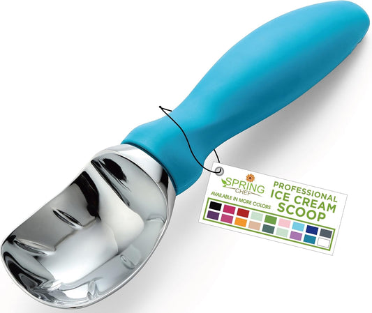 Spring Chef Ice Cream Scoop with Comfortable Handle, Professional Heavy Duty Sturdy Scooper, Premium Kitchen Tool for Cookie Dough, Gelato, Sorbet, Teal