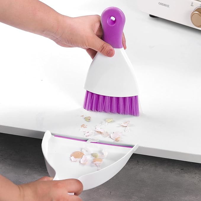 NACENA Mini Dustpan and Brush Set, Small Broom and Dustpan Set Dust Pan and Mini Hand Broom Dustpan and Broom Combo Compact for Home Table Keyboards Sofa Kitchen Pets, Purple