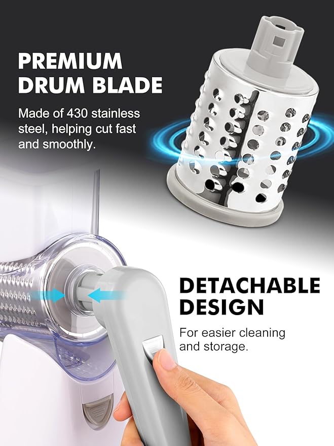 Rotary Cheese Grater with Handle - 3 in 1 Cheese Shredder Rotary Grater Stainless Steel Handheld, Vegetable Slicer for Fruit, Cheese, Nuts(White)