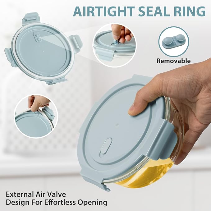 20oz Food Storage Containers with lids Set, Airtight 2.5 Cup Glass Meal Prep Containers, Heat-Resistant BPA-Free Glass Containers for Soup Leftover, Microwave, Dishwasher Freezer Safe (4 Packs)