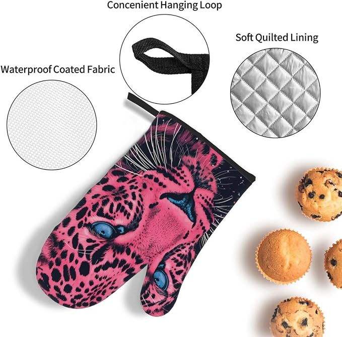 Oven Mitts Pot Holders Set 3 for Kitchen, Leopard Insulation Oven Gloves Heat Resistant Pot Pads Cook Essentials Accessories for BBQ Baking Cooking Kitchen Decor Gifts for Women