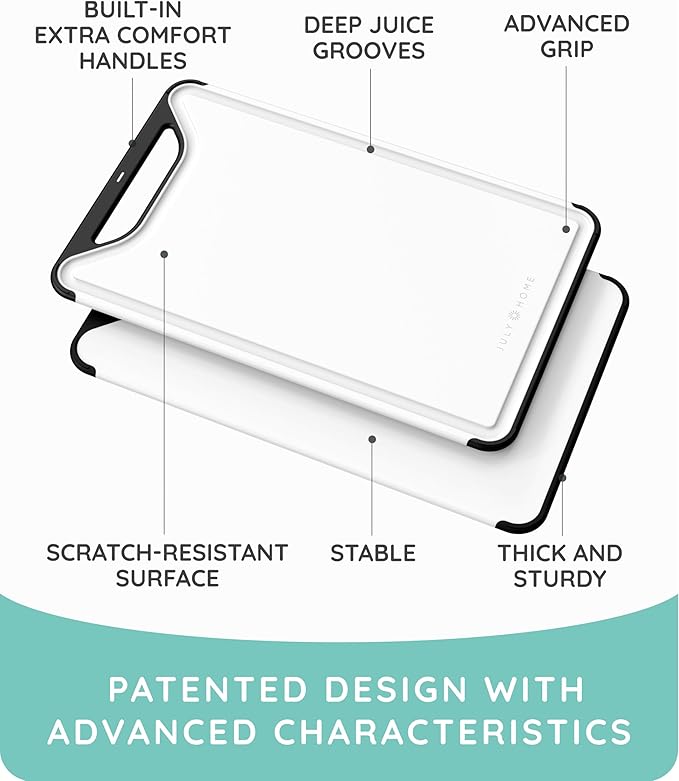 𝐏𝐫𝐞𝐦𝐢𝐮𝐦 𝐓𝐡𝐢𝐜𝐤 Cutting Boards for Kitchen, Plastic Cutting Board Set of 3, Dishwasher Safe Cutting Boards w/Juice Grooves for Meat, Veggies, Easy Grip Handle, Easy Grip Handle