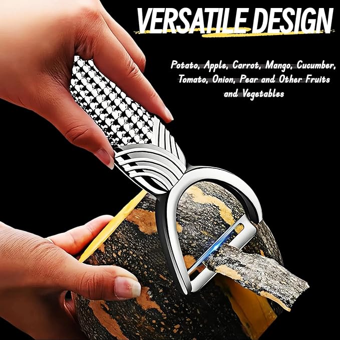 Maxjoy Vegetable Potato Apple Carrot Fruit Veggie Peeler - Corn Kernel Ergonomic Handle, Ultra Sharp Stainless Steel Blades - Silver