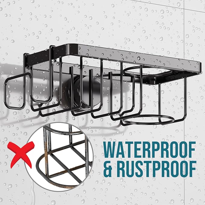 TAILI 4-in-1 Rustproof Sink Caddy & Sponge Holder with Removable Strong Suction Cup for Kitchen Sink - Black