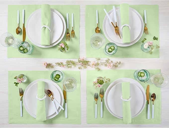 Solino Home Linen Cloth Placemats Set of 4-100% Pure Linen Pastel Green Placemats 14 x 19 Inch - Fete