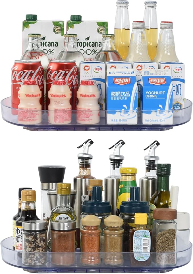 2 Pack Lazy Susan Organizer,15.7" x 11", Lazy Susan Turntable for Cabinet, Plastic Rotating Fridge Tray for Kitchen, Table Top, Countertop, Pantry Organization Storage