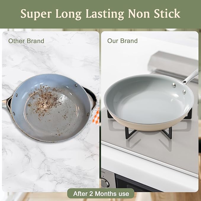 Nonstick Frying Pans Ceramic Skillet: 9.5Inches Non Stick small Egg Fry Pan - PFOA PTFE PFAS Free - Induction,Gas,Electric Compatible