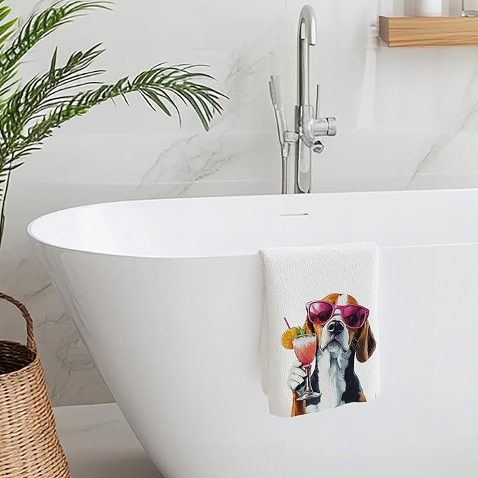 Cabana Bro Funny Cocktail Beagle Dog Kitchen Towels, Beagle Lover Mom Gifts Dish Tea Hand Towels for Kitchen Bar Cart Decor, Gifts for Cocktail Lovers, Bar Towel for Bartender, 16x24 Inches