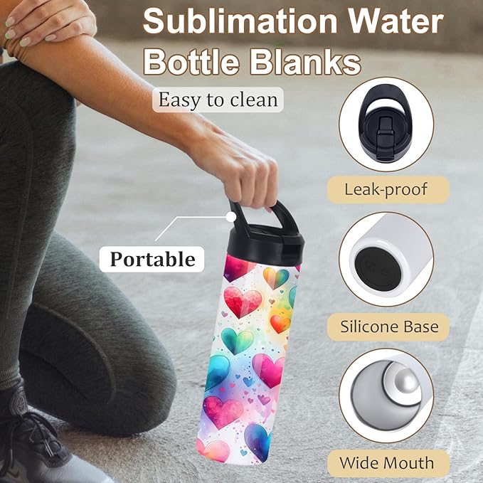 20 Oz Sublimation Tumbler Bulk Skinny Straight, 25 Pack Sublimation Water Bottles Blanks with Handle Straw Lid, Insulated Stainless Steel Tumbler Cup for Heat Transfer