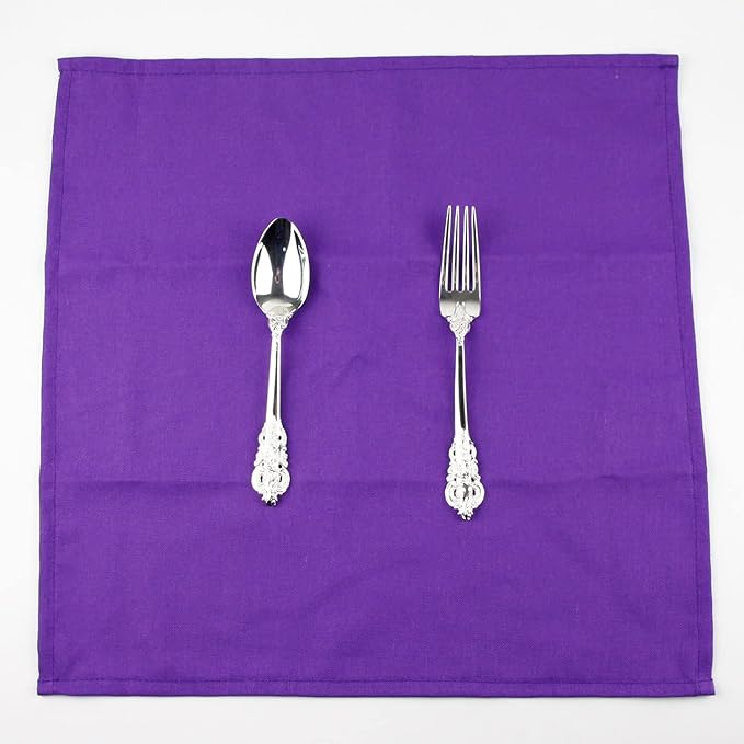 Solid Color Linen Blended Thin Dinner Cloth Napkins - Set of 12 (40 x 40 cm) - for Events & Home Use (Purple)
