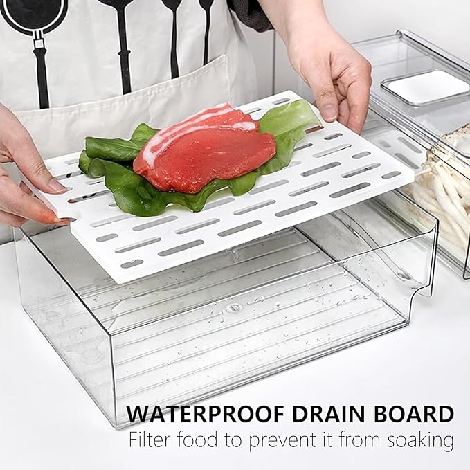 Refrigerator Drawers Pack of 2 With Pull Out Stackable Fridge Organizer Bins, Clear Cabinet Organizers for Kitchen Pantry Food Containers Produce Storage (2 Drawer,Medium)