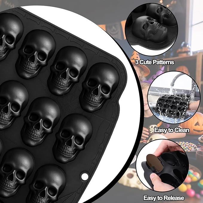 Skull Mold for Food with 20 Cavity, 3D Skull Baking Pan, Non-Stick Halloween Silicone Mold for Chocolate Cake Ice Cubes Halloween Decoration