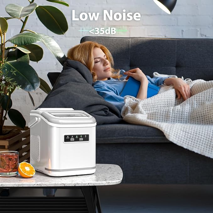 Countertop Ice Maker Machine, Portable Compact Small Bullet Ice Maker with Self Cleaning Function Makes 9 Cubes in 6 Minutes, Up to 26lbs in 24 Hours, Ideal for Camping Dorm Home Outdoor Use (White)