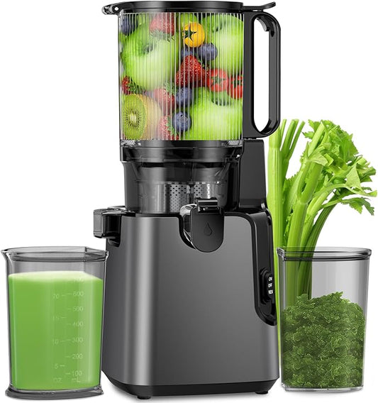 Juicer Machines with 5.8" Large Feed Chute, 400W Cold Press Juicer for Whole Vegetables and Fruits, Slow Masticating juicer Easy to Clean Juice Extractor Machine High Juice Yield(Titanium Gray)