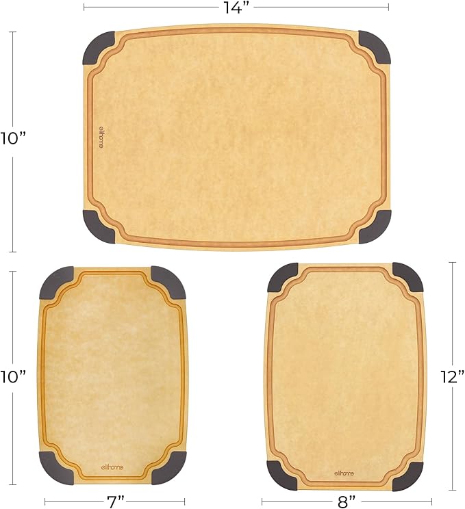 Elihome Essential Series 3-in-1 Cutting Board Set, Knife Friendly, Dishwasher Safe, Juice Groove, Reversible, Non-Porous, Eco-Friendly, Set of 3