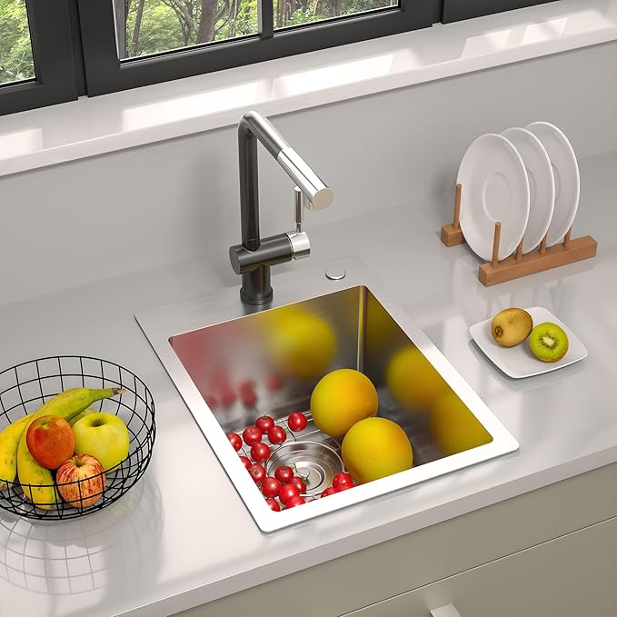 TORVA 15" Topmount Stainless Steel Kitchen Sink, 16 Gauge Single Basin Bar/Prep Sink, 9" Deep Brushed Finish