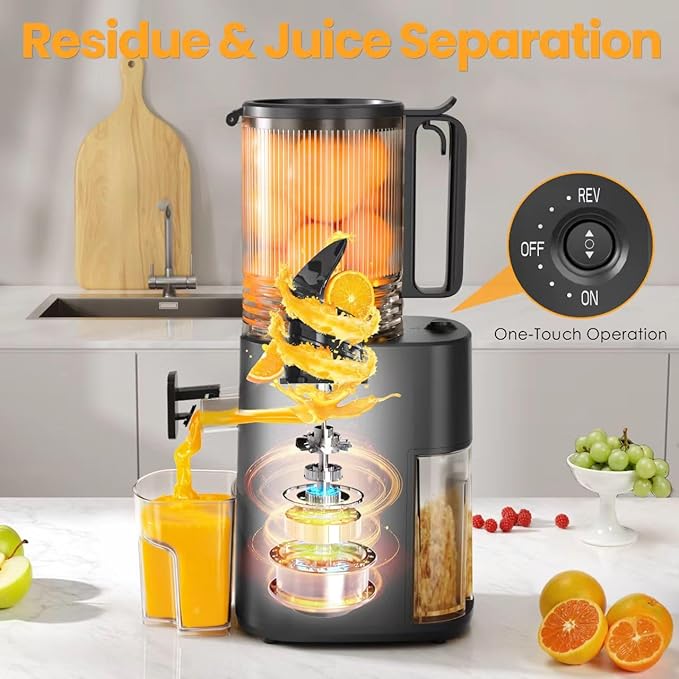 Cold Press Juicer, 5.5inch Wide Feed Chute Juicer Machine, Slow Masticating Juicer for Whole Vegetables & Fruits, Black