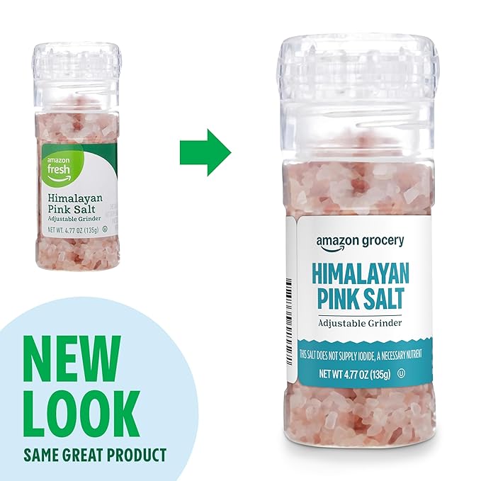 Amazon Grocery, Himalayan Pink Salt Adjustable Grinder, 4.77 Oz (Previously Amazon Fresh, Packaging May Vary)