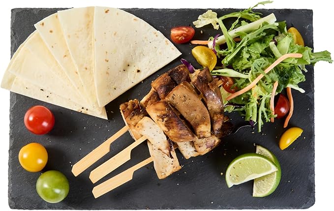 Restaurantware Slate Serving Trays 4 Pack of 11.8" x 7.8" Foam Feet Charcuterie Stone Plates Rustic Edges Freezable Black Serving Display Cheese Boards for Kitchen, Gourmet, Dining, Parties