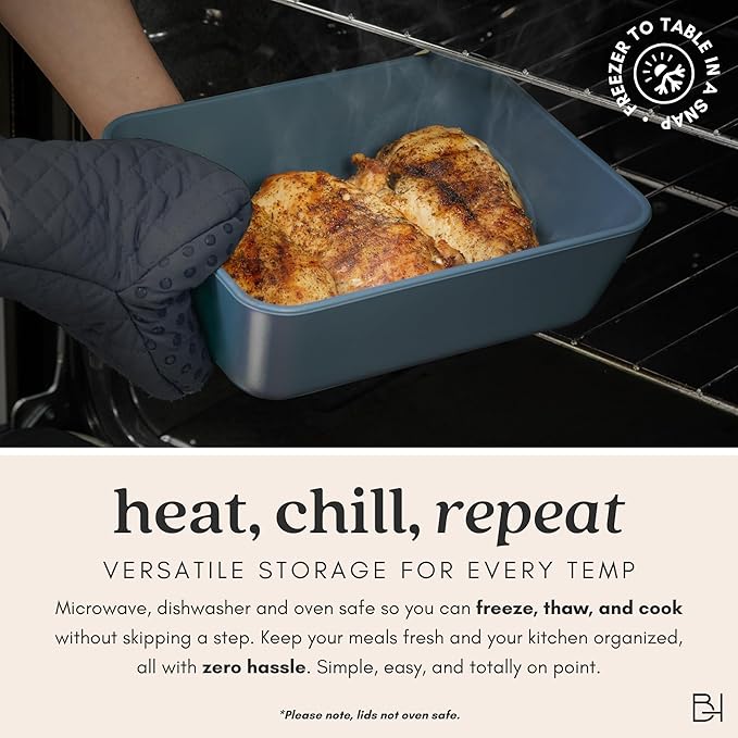 Ceramic Coated Glass Food Storage Container | No PTFE, PFOA, PFAS, and BPA | Reusable Non Toxic Meal Prep Container with Glass Lid | Easy To Store | 5 Cup Square [Dusk]